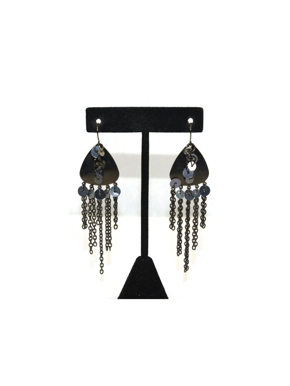 Vintage Gunmetal Teardrop Dangle Earrings with Hook Backs for Pierced Ears.